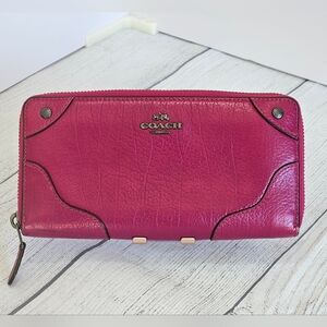 Coach Fuchsia Leather Zip-Around Wallet